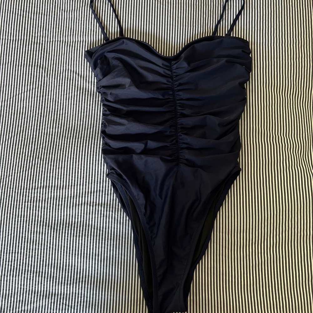 J Crew Navy Ruched One-Piece Swimsuit